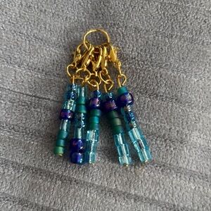 Gold and Blue Beaded stitchmarkers  (handmade)